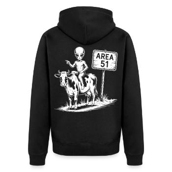 Lustige Area 51 Alien UFO Reitkuh - Unisex Premium Bio Zip Hoodie - Schwarz - Hinten - Nico (187cm)