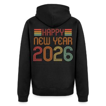 Vintage Bonne Année 2026 - Veste à capuche bio Premium Unisexe - noir - Dos - Nico (187cm)