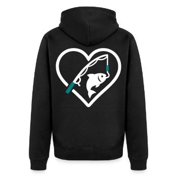 Angelherz Fischrute Natur Geschenk - Unisex Premium Bio Zip Hoodie - Schwarz - Hinten - Nico (187cm)