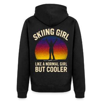 Skiing Girl Retro Sunset Shirt - Unisex Premium Organic Zip Hoodie - black - Back - Nico (187cm)