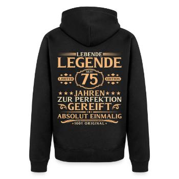 75. Geburtstag - Lebende Legende seit 75 Jahren - Unisex Premium Bio Zip Hoodie - Schwarz - Hinten - Nico (187cm)