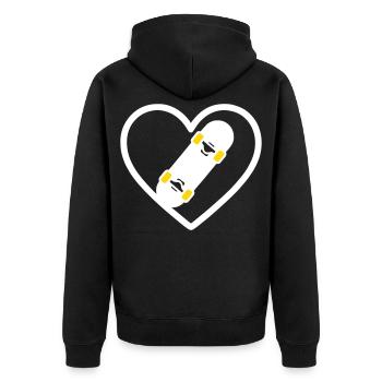 Skateboard Herz Street Sport Leidenschaft - Unisex Premium Bio Zip Hoodie - Schwarz - Hinten - Nico (187cm)