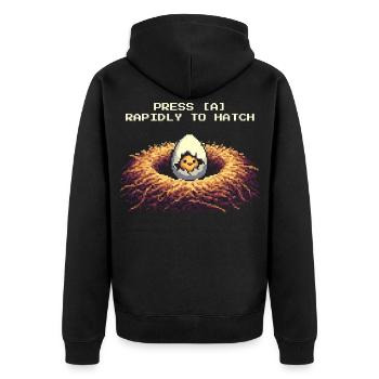Appuyez sur A pour hacher | Blague sur le poulet gamer - Veste à capuche bio Premium Unisexe - noir - Dos - Nico (187cm)