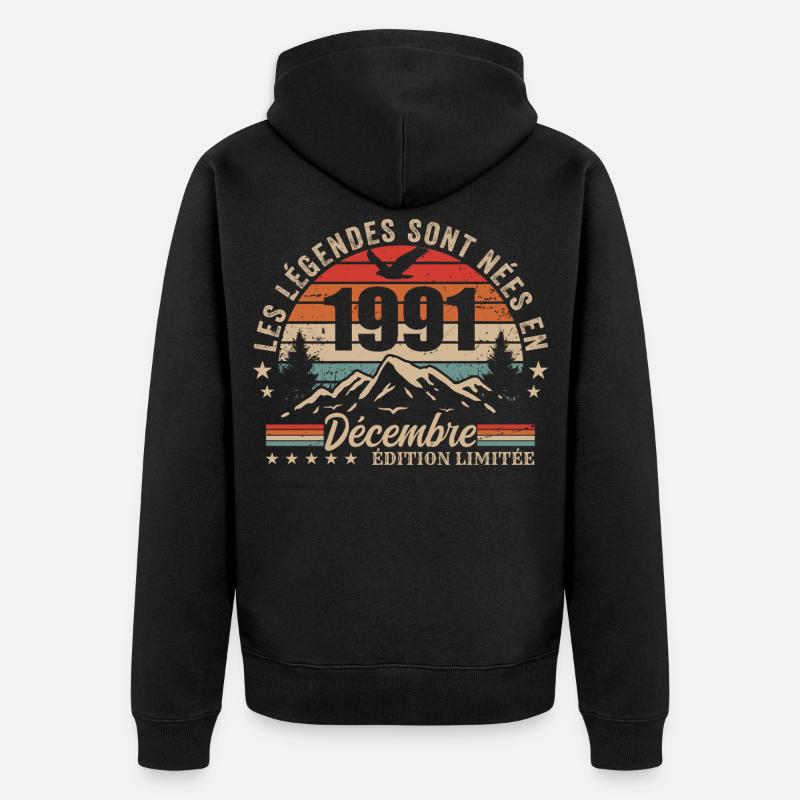 Rétro Décembre 1991 - Cadeau 34 Ans - Veste à capuche bio Premium Unisexe - noir