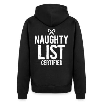 Naughty List Zertifiziert - Unisex Premium Bio Zip Hoodie - Schwarz - Hinten - Nico (187cm)
