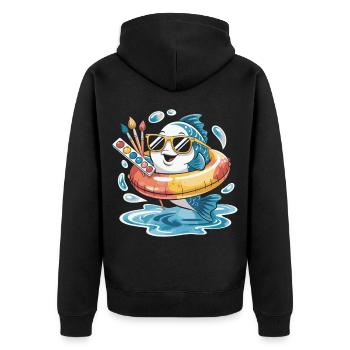 Farbfisch mit Sonnenbrille - Unisex Premium Bio Zip Hoodie - Schwarz - Hinten - Nico (187cm)