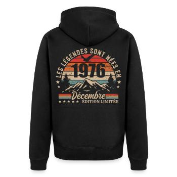 Rétro Décembre 1976 - Cadeau 49 Ans - Veste à capuche bio Premium Unisexe - noir - Dos - Nico (187cm)