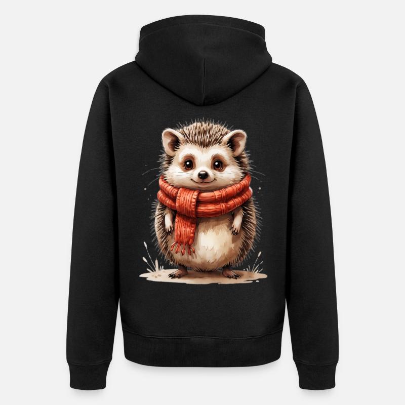 Hérisson d’hiver avec écharpe rouge - Veste à capuche bio Premium Unisexe - noir