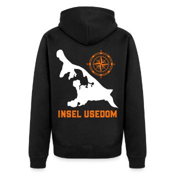 Insel USEDOM OSTSEE Urlaub Leuchtturm Lustig - Unisex Premium Bio Zip Hoodie - Schwarz - Hinten - Nico (187cm)