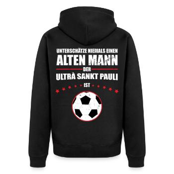 Alter Mann - Ultra Sankt Pauli Fan | Vintage Retro - Unisex Premium Bio Zip Hoodie - Schwarz - Hinten - Nico (187cm)