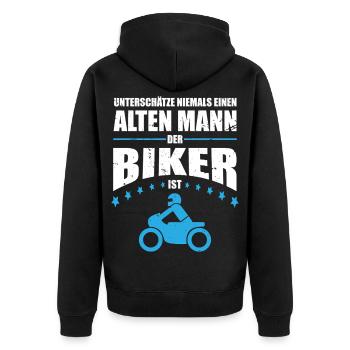 Alter Mann - Biker | Retro Vintage - Unisex Premium Bio Zip Hoodie - Schwarz - Hinten - Nico (187cm)