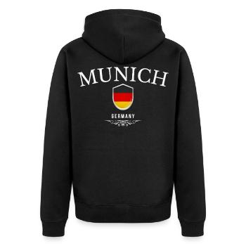 J’adore Munich, souvenir Munich - Veste à capuche bio Premium Unisexe - noir - Dos - Nico (187cm)