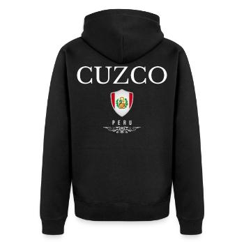 Souvenir Cuzco, Cuzco Peru - Unisex Premium Bio Zip Hoodie - Schwarz - Hinten - Nico (187cm)