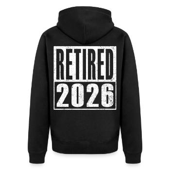 Rente 2026 Rentner Ruhestand Pension Geschenkidee - Unisex Premium Bio Zip Hoodie - Schwarz - Hinten - Nico (187cm)