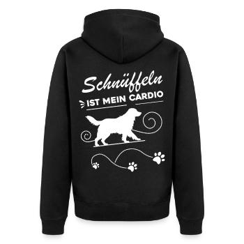 Schnüffeln ist mein Cardio Mantrailing - Unisex Premium Bio Zip Hoodie - Schwarz - Hinten - Nico (187cm)