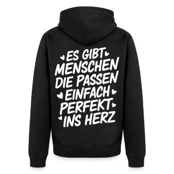 Menschen die passen einfach perfekt ins Herz - Unisex Premium Bio Zip Hoodie - Schwarz - Hinten - Nico (187cm)