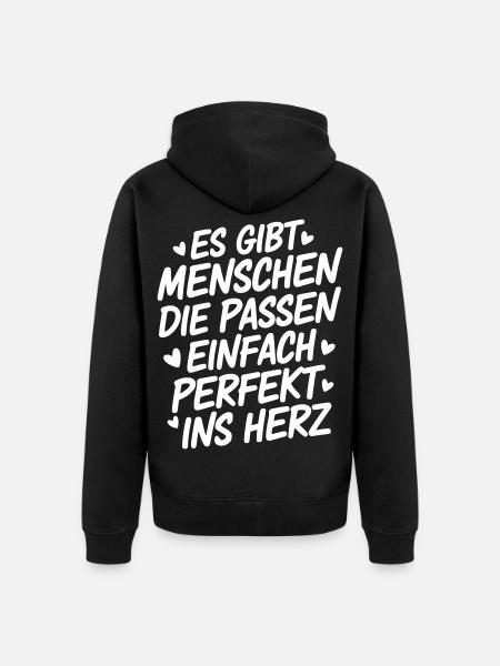 Menschen die passen einfach perfekt ins Herz - Unisex Premium Bio Zip Hoodie - Schwarz