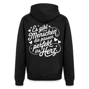 Es gibt Menschen die passen perfekt ins Herz - Unisex Premium Bio Zip Hoodie - Schwarz - Hinten - Nico (187cm)