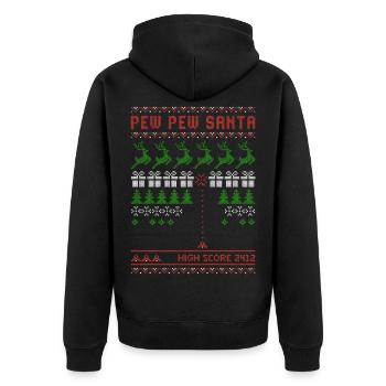 Pew Pew Santa | Ballerspiel | ugly christmas - Unisex Premium Bio Zip Hoodie - Schwarz - Hinten - Nico (187cm)