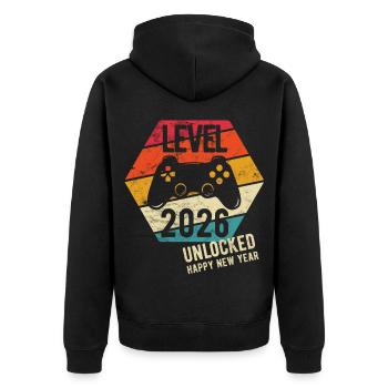 Bonne Année | Niveau 2026 débloqué | Joueur - Veste à capuche bio Premium Unisexe - noir - Dos - Nico (187cm)