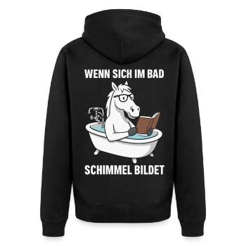 Badlesendes Pferd mit Schimmelwitz - Unisex Premium Bio Zip Hoodie - Schwarz - Hinten - Nico (187cm)