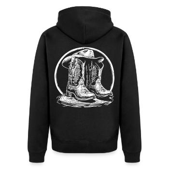 Western Boots silhouette in a circle - Unisex Premium Organic Zip Hoodie - black - Back - Nico (187cm)