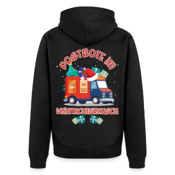Weihnachten POSTBOTE IM WEIHNACHTSRAUSCH Lustig - Unisex Premium Bio Zip Hoodie - Schwarz - Hinten - Nico (187cm)