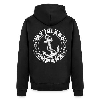 Ostsee Urlaub INSEL UMMANZ Lustiges - Unisex Premium Bio Zip Hoodie - Schwarz - Hinten - Nico (187cm)
