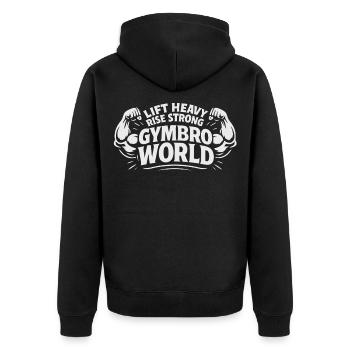 Strength Training World Workout Lifestyle Tee - Unisex Premium Organic Zip Hoodie - black - Back - Nico (187cm)