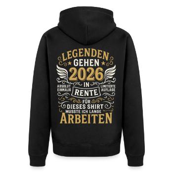 Legenden gehen 2026 in Rente – Shirt - Unisex Premium Bio Zip Hoodie - Schwarz - Hinten - Nico (187cm)