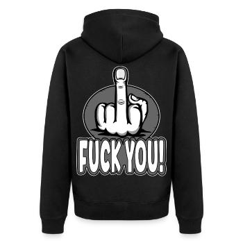 Middle Finger Stinky Finger Fuck You Design - Unisex Premium Organic Zip Hoodie - black - Back - Nico (187cm)