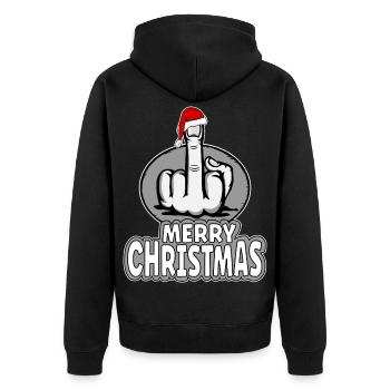 Merry Christmas Mittelfinger Stingerfinger Design - Unisex Premium Bio Zip Hoodie - Schwarz - Hinten - Nico (187cm)