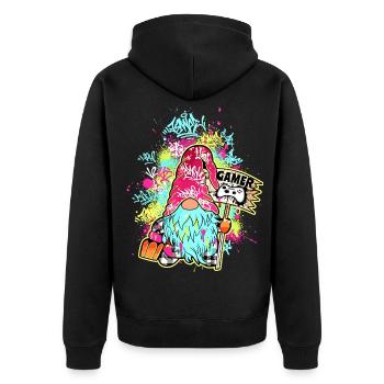 Gamer Gnome Street Art Graffiti Urban Gaming - Unisex Premium Organic Zip Hoodie - black - Back - Nico (187cm)