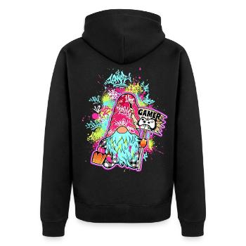 Gamer Gnome Street Art Gnome - Unisex Premium Organic Zip Hoodie - black - Back - Nico (187cm)