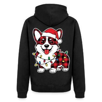 Hund Corgi Weihnachten Plaid Rot Plaid - Unisex Premium Bio Zip Hoodie - Schwarz - Hinten - Nico (187cm)