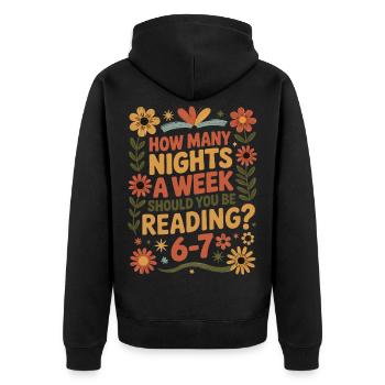 Reading motivation 6-7 nights retro flowers - Unisex Premium Organic Zip Hoodie - black - Back - Nico (187cm)