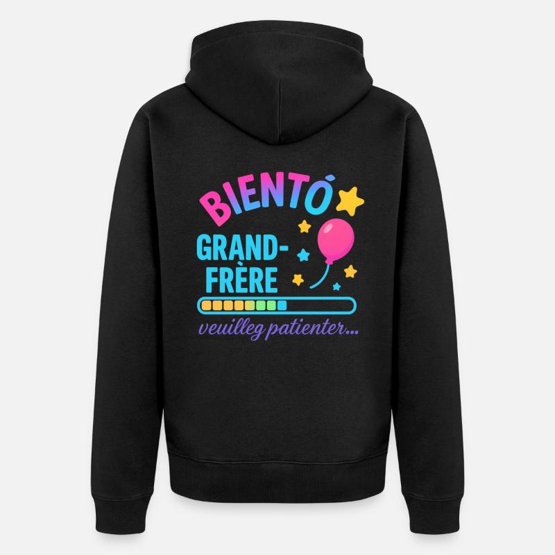 Bald wartet ein großer Bruder - Unisex Premium Bio Zip Hoodie - Schwarz