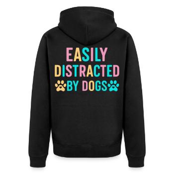 Leicht ablenkbar durch Hunde - Unisex Premium Bio Zip Hoodie - Schwarz - Hinten - Nico (187cm)