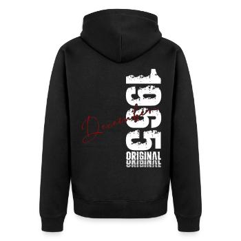 60e anniversaire Original Décembre Millésime 1965 - Veste à capuche bio Premium Unisexe - noir - Dos - Nico (187cm)