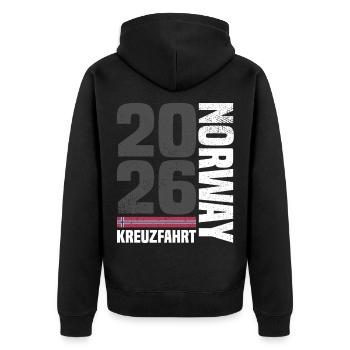 Norwegen Kreuzfahrt 2026  - Unisex Premium Bio Zip Hoodie - Schwarz - Hinten - Nico (187cm)