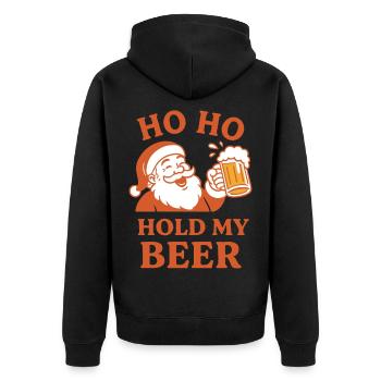 Ho Ho Hold My Beer Santa Humor Urlaub Spaß - Unisex Premium Bio Zip Hoodie - Schwarz - Hinten - Nico (187cm)