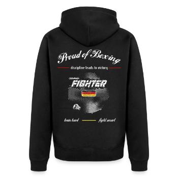 fighter germany - Proud of Boxing - Unisex Premium Organic Zip Hoodie - black - Back - Nico (187cm)