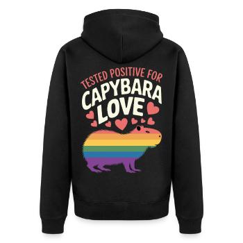 Capybara Regenbogen Liebe Design - Unisex Premium Bio Zip Hoodie - Schwarz - Hinten - Nico (187cm)