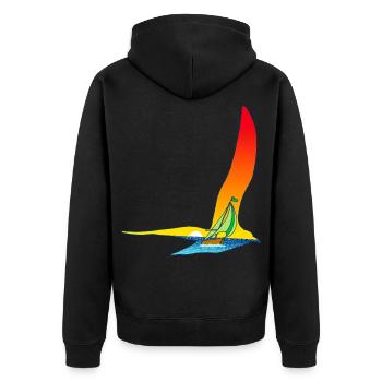 Der Vogel und das Segelboot - Unisex Premium Bio Zip Hoodie - Schwarz - Hinten - Nico (187cm)