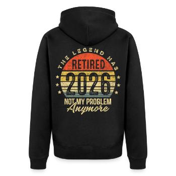 Die Legende ist 2026 in den Ruhestand gegangen, das ist nicht mehr mein Problem - Unisex Premium Bio Zip Hoodie - Schwarz - Hinten - Nico (187cm)