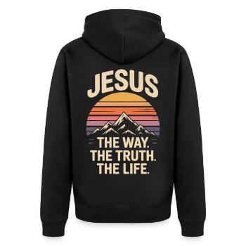 Jesus Der Weg Die Wahrheit Das Leben Christlich - Unisex Premium Bio Zip Hoodie - Schwarz - Hinten - Nico (187cm)