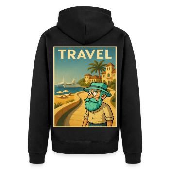 Art déco rétro avec grand-père sur la route - Veste à capuche bio Premium Unisexe - noir - Dos - Nico (187cm)
