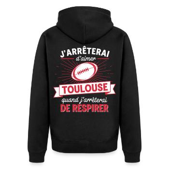 Fan, Rugby, Humor, Toulouse - Unisex Premium Bio Zip Hoodie - Schwarz - Hinten - Nico (187cm)