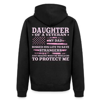 Daughter of a Veteran US Flag Pink Design - Unisex Premium Organic Zip Hoodie - black - Back - Nico (187cm)