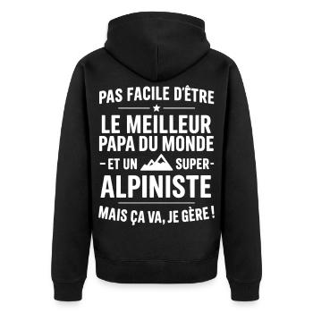 Heart + Mountaineering – Super Dad Mountaineer - Unisex Premium Organic Zip Hoodie - black - Back - Nico (187cm)